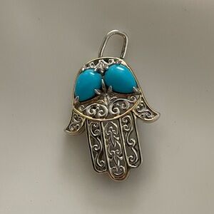 Hamsa Hand Turquoise Pendant Charm Sterling Silver Gold plated Natural Gemstone